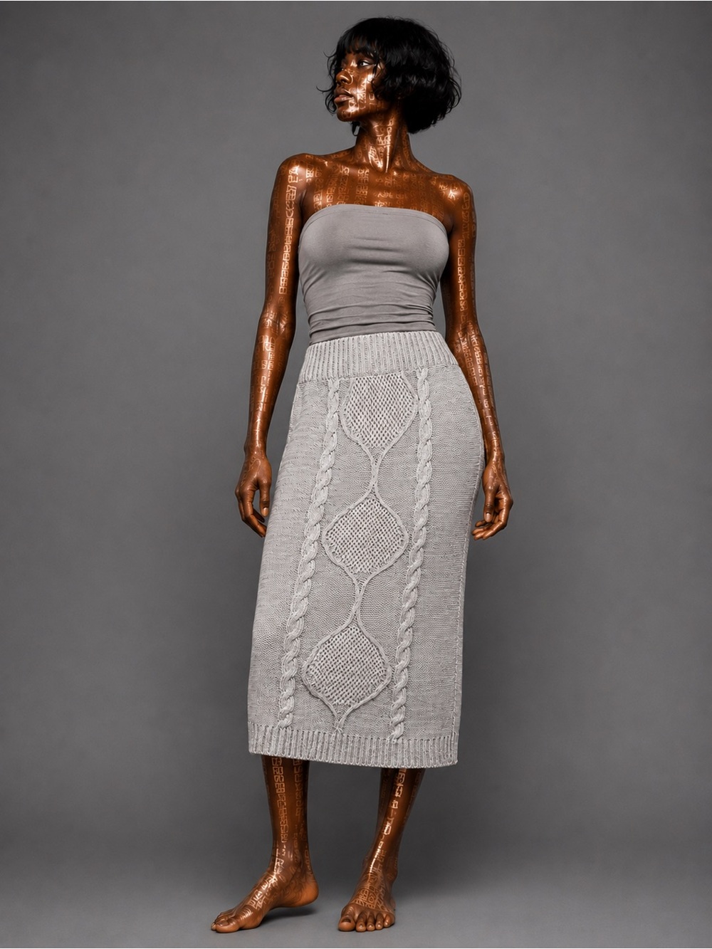 Cable-Knit Mini Skirt in Light Gray